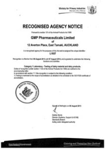 GMP Pharmaceuticals Ltd, New Zealand Microbiology Laboratory have received IANZ accreditation and MPI recognition